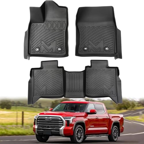 Floor Mats Custom for Toyota Tundra 2022-2026 (Only for CrewMax Cab), TPE Automotive All Weather Cover Protection Waterproof Black Floor Liner Front & Rear Row Full Set Car Mats, 3PCS - size: 3PCS (2Row), style: For 2022-2025 | Toyota Tundra (Only for Cre