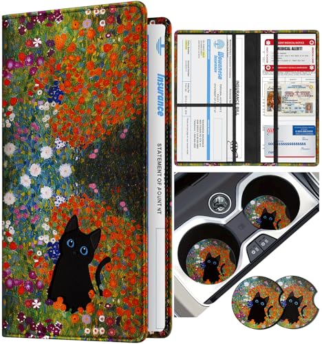 Slohif Car Registration and Insurance Holder - Blossom Vehicle Glove Box Organizer Women with Magnetic Shut Leather Automobile License Holders Coasters Auto Accessories Case for Document - color: Floral
