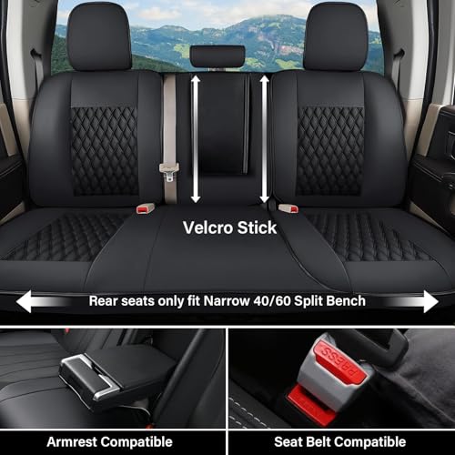 Coverado Custom Fit Front Seat Covers for Chevy Silverado/GMC Sierra 2007-2025 1500, 2015-2025 2500HD 3500HD Crew/Double/Extended Cab – Faux Waterproof Leather (Black) - color: Black, size: Front