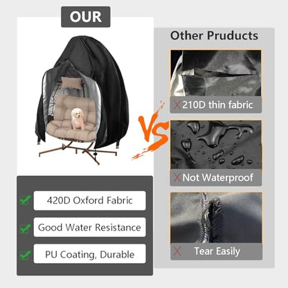 【Upgraded】Patio Egg Chair Covers with Zipper, Wicker Egg Swing Chair Covers, Waterproof Heavy Duty Weather Resisatnt Outdoor Chair Cover, Windproof Hanging Chair Cover, 75" x 45", Grey, 1 Pack - color: Grey, size: Single Seat 75'' (L) x 45''(W)
