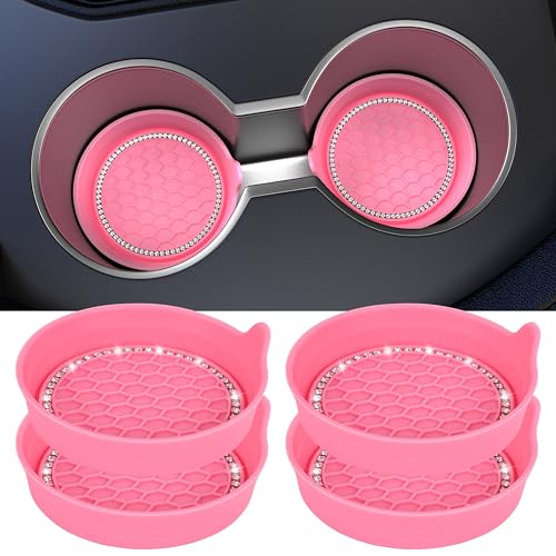 Car Cup Coaster Universal Non-Slip Cup Holders Bling Crystal Rhinestone Car Interior Accessories 4 Pack Peach Pink - color: Peach Pink, size: 4 Pack