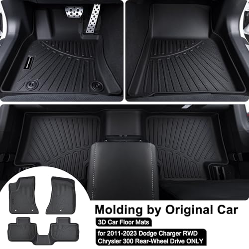 TPE Floor Mats for 2011-2023 Dodge Charger RWD & Chrysler 300 Rear-Wheel Drive ONLY All Weather Car Floor Liners Fit Dodge Charger RWD Accessories Black - size: 2011-23|For Dodge Charger|1st
