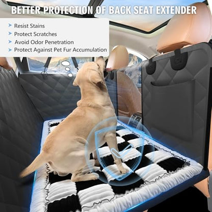 Backseat Dog Bed Non-Slip, Dog Bed for Car Back Seat Soft and Comfortable, Back Seat Pet Bed Mat for Travel, Pet Car Blanket for Backseat Extender and Seat Covers Checkered (51”X 23.5”)