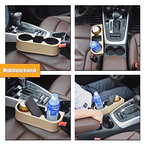 BEIGE Multifunctional Car Cup Holder Car Seat Organizer Gap Filler Bottle Phone Storage Organizer
