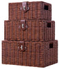 Set of 3 Woven Wicker Storage Basket Box with Lids & Lock, Built-in Carry Handles, Multifunctional Storage Organizer for Nursery, Baby, Clothes, Toys, Books, Large/Medium/Small Size (Natural)