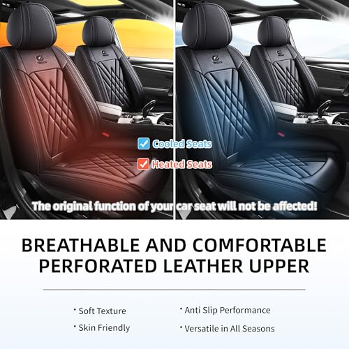 Car Seat Covers 5-Piece Full Set Durable Leather, Anti-Slip Waterproof Car Accessories Custom Fit for Most Cars, SUV & Sedan（Black）