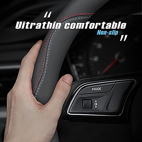 HAOTULE New Nappa Leather car Steering Wheel Cover, Universal 15 inch Black - color: Black(red and Blue Signs)