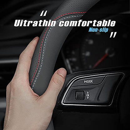 HAOTULE New Nappa Leather car Steering Wheel Cover, Universal 15 inch Black - color: Black(red and Blue Signs)