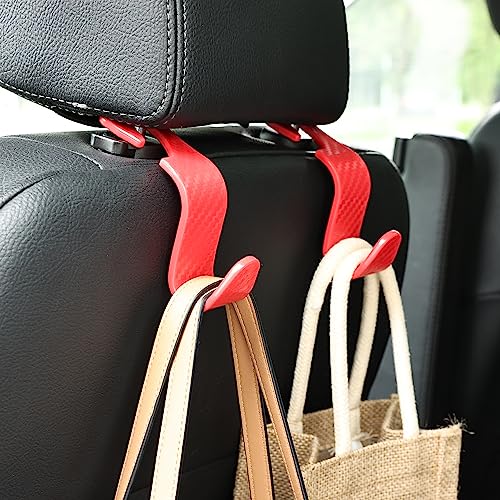 Car Seat Headrest Hook Universal Vehicle Seat Hook Hangers Interior Storage Organizer for Purse Handbag Coats Umbrellas Grocery Bags 4 Pack Red - color: Red