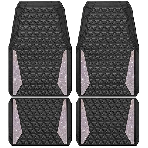 CAR PASS Bling Diamond Car Mats Rubber Floor Mats Full Set Anti-Slip 3D Rhombus Waterproof Trim Fit Liner Universal Glitter Crystal Sparkly Shining Rhinestone Girl Women SUV Sedan, Multicolor Diamond - color: Colorful Diamond