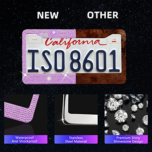 25PCS Bling Car Car Accessories Set,15 Inch Steering Wheel Cover,Shiny License Plate Frame,Center Console Cover and Rearview Mirror Set and Other Car Accessories(Purple) - color: Purple