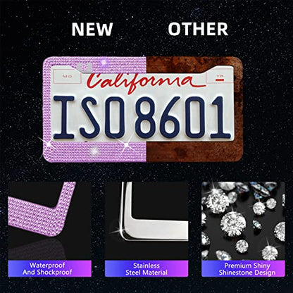 25PCS Bling Car Car Accessories Set,15 Inch Steering Wheel Cover,Shiny License Plate Frame,Center Console Cover and Rearview Mirror Set and Other Car Accessories(Purple) - color: Purple