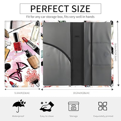 Premium Car Registration and Insurance Card Holder, Cute PU Leather Car Document Holder, Vehicle Glove Box Car Organizer with Magnetic Closure for Driver License, Cards Cosmetics Graffiti - color: Cosmetics Graffiti