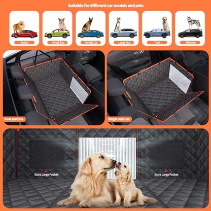 Dog Car Seat Cover for Back Seat, 1seat to 3seats can be Switched at Will. Back Seat Extender with Hard Bottom. 600D Heavy Duty Scratch,Nonslip,Waterproof Dog Hammock for Cars,Trucks and SUVs. - color: Black and Orange