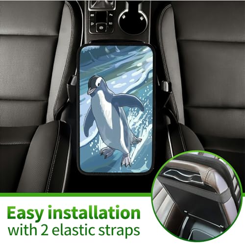 Universal Auto Center Console Pad and 2Pcs Car Coasters Set, Anti Slip Soft Neoprene Car Armrest Seat Box Cover Protector Universal Fit - Car Interior Accessories, Sea Penguin - color: 500