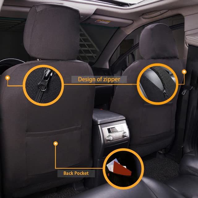 Flying Banner car seat Covers Quality Carbon Fiber Air Mesh Fabric Sport Low High Back Bucket Back Pocket Arm Rest (2 Fronts-Low Bucket-Built-in Seatbelt Compatible, Black) - color: Black -- Built-in Seatbelt Compatible, size: 2 Fronts--Low Bucket--Built-