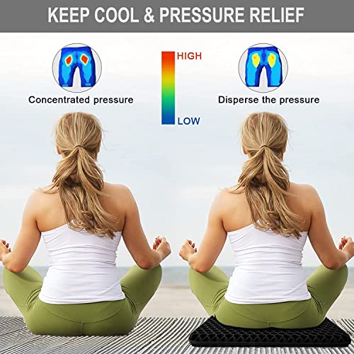 Gel Seat Cushion for Long Sitting Pressure Relief - Wheelchair Cushions for Pressure Sores - Coccyx, Sciatica & Tailbone Pain Relief Cushion - Non-Slip Butt Pillow for Office, Home, Car (Black)