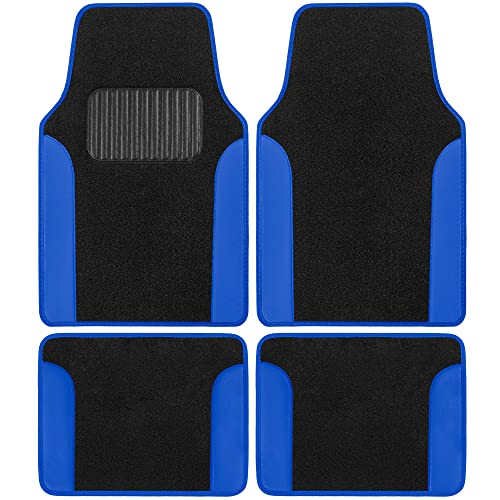 BDK Carpet Floor Mats for Cars, Two-Tone Carpet Car Mat with Faux Leather Accents, Automotive Floor Mat Sets with Built-in Heel Pad, Stylish Interior Car Accessories Blue - color: Black-Blue