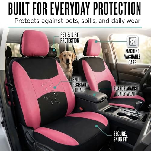 FH Group Full Set Cloth Car Seat Covers, Universal Fit combo, Low Back Front Seat Covers, Airbag Compatible, Split Bench Rear Seat, Washable Seat Cover for SUV, Sedan, Van, Pink - color: Pink