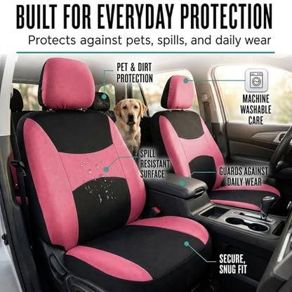 FH Group Full Set Cloth Car Seat Covers, Universal Fit combo, Low Back Front Seat Covers, Airbag Compatible, Split Bench Rear Seat, Washable Seat Cover for SUV, Sedan, Van, Pink - color: Pink