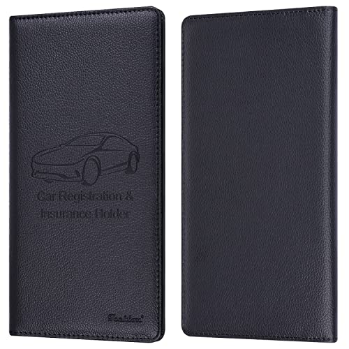 Car Insurance and Registration Holder, 9.5 x 5 Inch PU Leather Vehicle Glove Box Organizer Wallet Case for Insurance Card, Driver License, Paperwork - Black - color: Black