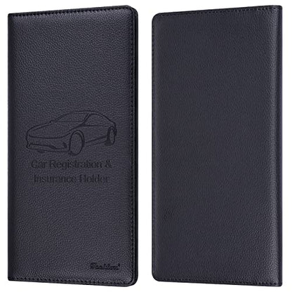Car Insurance and Registration Holder, 9.5 x 5 Inch PU Leather Vehicle Glove Box Organizer Wallet Case for Insurance Card, Driver License, Paperwork - Black - color: Black