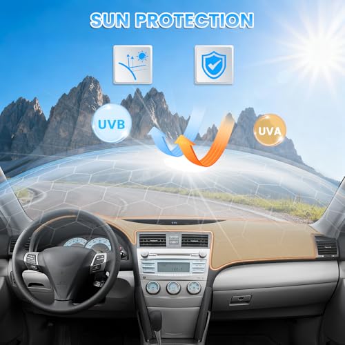 KUST Beige Dash Cover Compatible with Toyota Camry 2007-2011 Dashboard Cover Accessories for Camry Polyester Dashboard Mat Custom Fit Center Console Sunshield Protector No Glare - size: Camry 07-11(Beige)