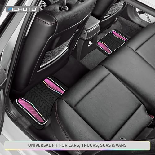 PIC AUTO Car Floor Mats, Pink Aluminum-Molded with Full-Circle Iridescent Inlay Strip Car Mats, Universal-Fit Rubber Mats for Cars, Trucks & SUVs, All-Weather, Non-Slip, Easy-to-Clean Interior Mats - color: Pink