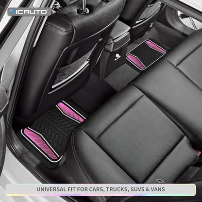 PIC AUTO Car Floor Mats, Pink Aluminum-Molded with Full-Circle Iridescent Inlay Strip Car Mats, Universal-Fit Rubber Mats for Cars, Trucks & SUVs, All-Weather, Non-Slip, Easy-to-Clean Interior Mats - color: Pink