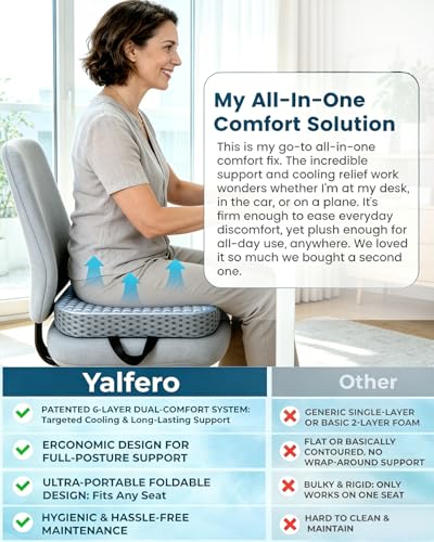 Premium Gel & Memory Foam Seat Cushion, Extra Large Cooling Portable Chair Pad for Long Sitting, Seat Cushion for Office Desk Chair, Car, Wheelchair, Airplane, Outdoor & Long Trips