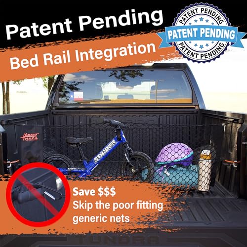TacoNets Envelope Cargo Net for Toyota Tundra - Fits 2007-Current - Patented Bed Rail Integration - Upgraded 5mm Bungee - Integrated Storage Bag - Heavy Duty Carabiners - Designed in USA - style: Toyota Tundra 2007+