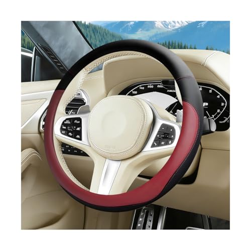 Car Steering Wheel Cover, 15 Inch Breathable Leather Vehicle Steering Wheel Protector with Anti-Slip Lining, Automotive Interior Protection Accessories, Universal for Most Vehicles (Wine Red) - color: Wine Red