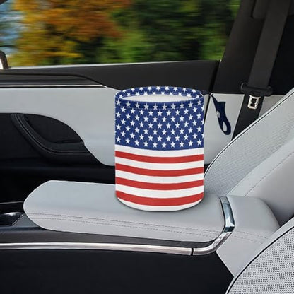 America Flag Star Stripes Multifunctional Console Basket Rubbish Bin Portable Car Waste Basket Container Waterproof Auto Storage Box Travel Accessories - color: America Flag Star Stripes