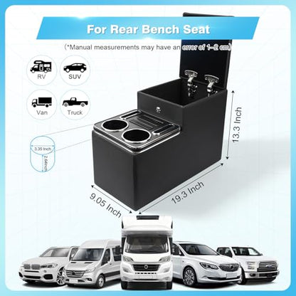 Center Console Between Seats for Minivans, Featuring Cup Holders, Coin Compartment, and Card Slot Center Console for Trucks, Minivans, and SUVs Front Seat Bench Center with Locking (Regular)