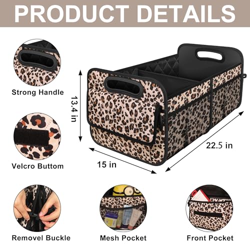 Trunk Organizer for SUV, Car Organizers and Storage with Reinforced Handles, Car Accessories for Women/Men - Large, Leopard Print