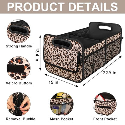 Trunk Organizer for SUV, Car Organizers and Storage with Reinforced Handles, Car Accessories for Women/Men - Large, Leopard Print