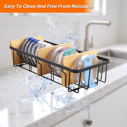 3-Pack Adjustable Lid Organizers - Large Kitchen Cabinet Organizer for Food Storage Container and Tumbler Cup Lids with 9 Bamboo Dividers - Organizers in Cabinet Kitchen/Pantry/Laundry Room - size: 3-Pack Small & Medium & Large
