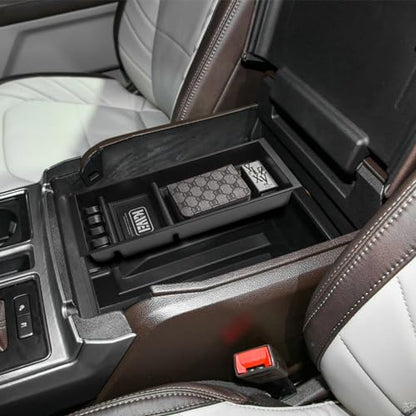 HGWEI Center Console Organizer Compatible with Ford F150 2015-2020, 2017-2022 F250 F350 F450, 2018-2024 Expedition Accessories, Insert Tray Armrest Storage Box, Full Console w/Bucket Seats ONLY, Black