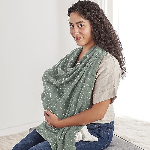 Itzy Ritzy Breastfeeding Boss Multi-Use Cover – A Nursing Cover, Swaddle, Car Seat Wrap, Tummy Time Mat & Burp Cloth All in One – Made of Soft Muslin Fabric & Measures 47” x 47” (Sage Mudcloth) - color: Sage Mudcloth