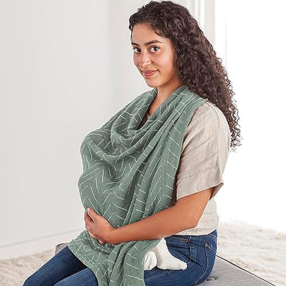 Itzy Ritzy Breastfeeding Boss Multi-Use Cover – A Nursing Cover, Swaddle, Car Seat Wrap, Tummy Time Mat & Burp Cloth All in One – Made of Soft Muslin Fabric & Measures 47” x 47” (Sage Mudcloth) - color: Sage Mudcloth