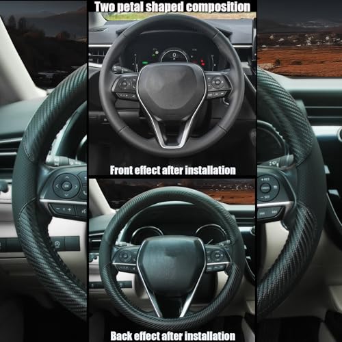 Steering Wheel Cover Universal Standard Size 14.5-15 inch, Breathable Microfiber Leather, Anti-Slip, Non-Folding Packaging, Fits Most Cars SUVs Trucks, Black with Carbon Fiber - color: Black with Carbon Fiber, size: Round Shaped: Medium 14 1/2''-15''
