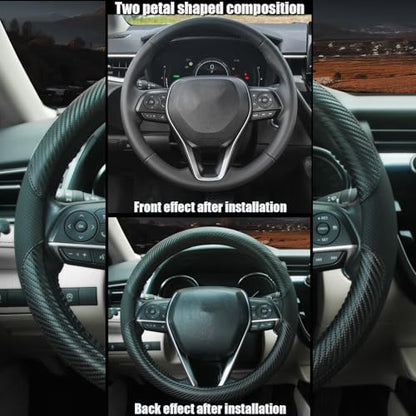 Steering Wheel Cover Universal Standard Size 14.5-15 inch, Breathable Microfiber Leather, Anti-Slip, Non-Folding Packaging, Fits Most Cars SUVs Trucks, Black with Carbon Fiber - color: Black with Carbon Fiber, size: Round Shaped: Medium 14 1/2''-15''
