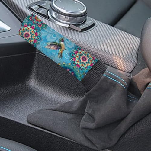 Bulopur Car Shifter Gear Hand Brake Trim Cover Set for Most Cars Van SUV Sedan Truck Auto Accessories - color: Boho Floral Hummingbird