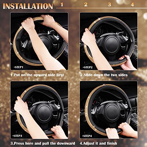 CAR Pass Rhinestones Diamond Bling Steering Wheel Cover, Universal Fit for SUV,Vans,Sedan,Car,Truck 14.5-15inch Universal Fit (Golden) Crystal Glitter for Women Sparkle Girly Sparkling Gold Shining - color: Gold Diamond