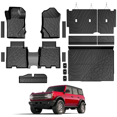 Floor Mats for Ford Bronco 2021-2026, All Weather Floor Mats Trunk Cargo Liner with Backrest Protectors and Door Sill Guards Accessories, Full Coverage Set (Fit 4 Door Models) - size: For Ford Bronco | 2021-2026