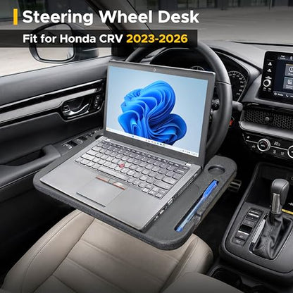 EcoNour Steering Wheel Desk for Honda CRV 2023-2024 2025 2026 2-in-1 Car Tray Table Laptop Car Mount with Pen Holder Food Tray for Eating with Drinks Holder, Multipurpose Travel Car Accessories - size: Fit For Honda CRV 2023-2026