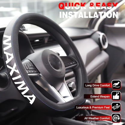 XITER Leather Steering Wheel Cover for Nissan Maxima 2016-2023-With "Maxima " LOGO - color: Maxima 2016-2023,With "Maxima " LOGO