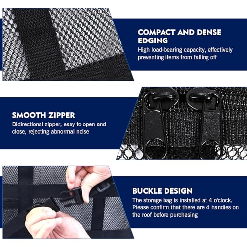 WZP Car Ceiling Cargo Net, 31.5" x 20.9" Double-Layer Mesh Car Roof Storage Ceiling Cargo Net with Adjustable D-Buckle, Universal Auto Accessories for SUVs, Road Trips, Camping Essentials