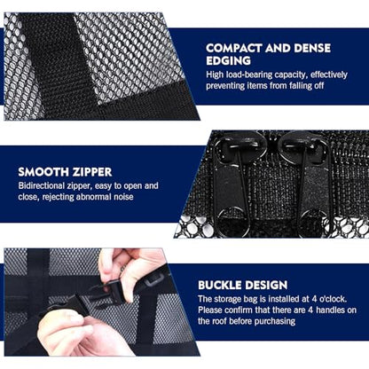 WZP Car Ceiling Cargo Net, 31.5" x 20.9" Double-Layer Mesh Car Roof Storage Ceiling Cargo Net with Adjustable D-Buckle, Universal Auto Accessories for SUVs, Road Trips, Camping Essentials