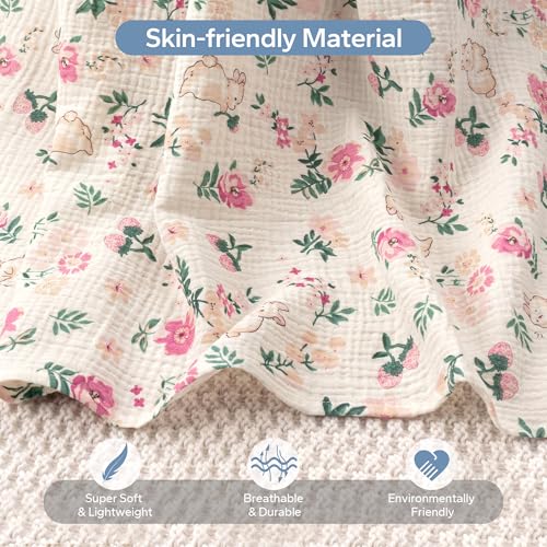 SERAPHY 100% Muslin Cotton Car Seat Covers for Babies, Universal Baby Car Seat Cover, Breathable Muslin Carseat Cover Canopies for Boys and Girls, Soft Infant Car Seat Cover for Summer — Rabbits - color: Rabbits
